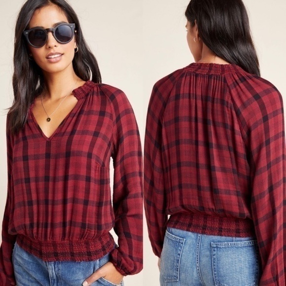 Anthropologie NWOT Cloth & Stone Sara Plaid Blouse - Picture 3 of 6